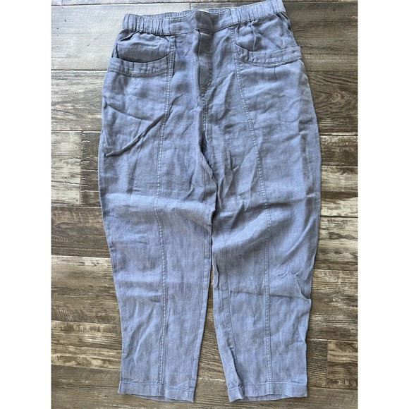 Cynthia Rowley Pants Womens Large 100% Linen Wide Leg Lagenlook Pockets Blue - Picture 1 of 6